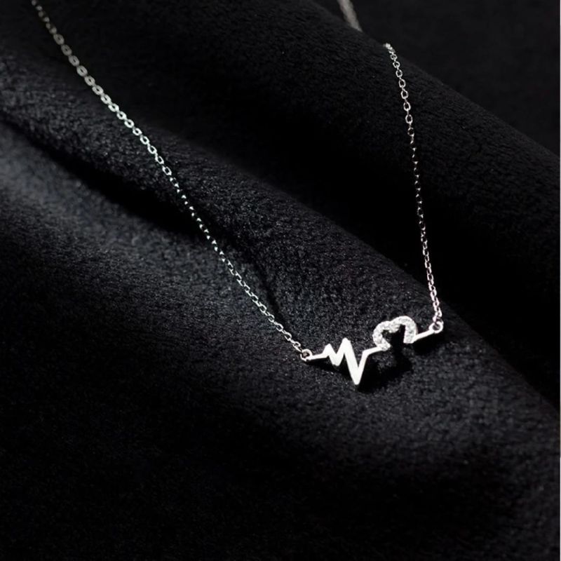 925 Sterling Silver Heartbeat Zircon Pendant Clavicle Chain Necklace Heart Women Girls Simple Wholesales Jewelry