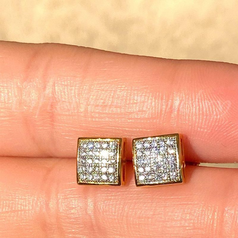 Brass Iced out Crystal Rhinestone Square Stud Earrings