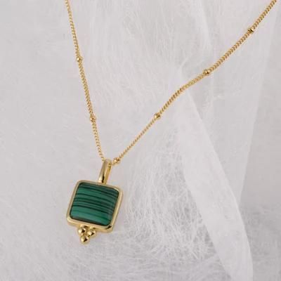 Fashion Accessories Big Malachite Gold Plated Fashion Jewelry 925 Silver Factory Wholesale Jewellery Trendy Women Fine Necklace