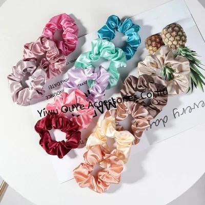 Stock Customized Solid-Color Satin Hair Accessories Hair-Ring Elastic Scrunchies Hairbands