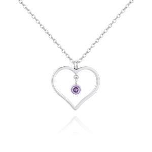 Stainless Steel Heart-Shaped Hollow Pendant Women Gift Party Engagement Jewelry Birthstone Necklace