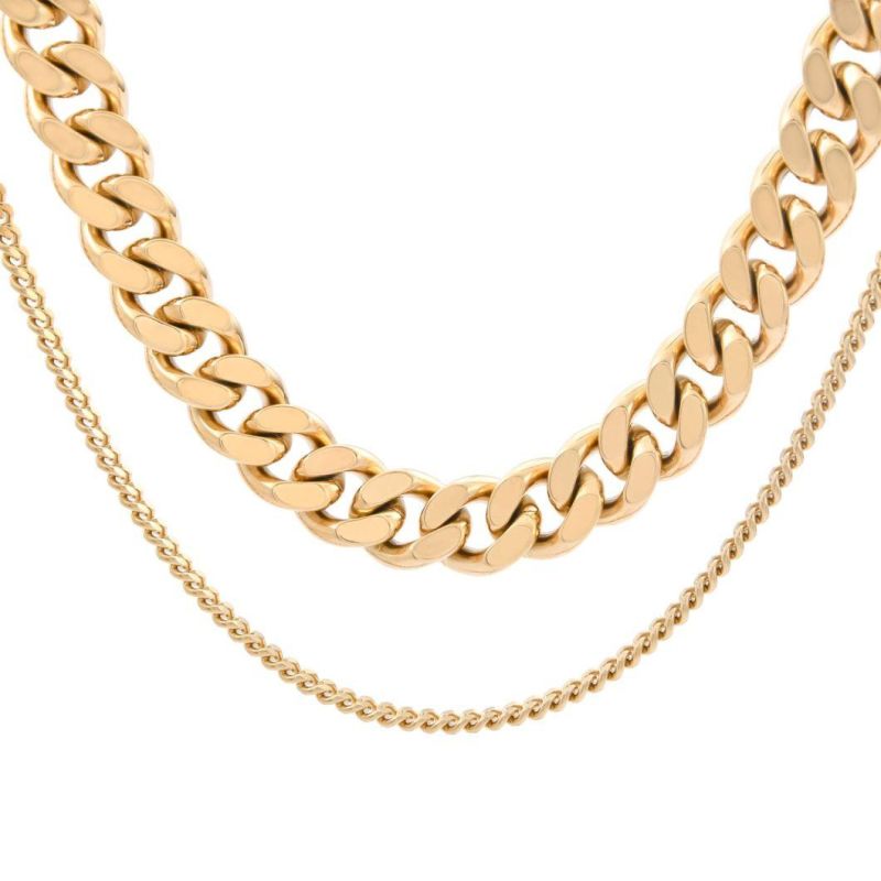 Stainless Steel Layered Necklace Cuban Chain Jewelry Fashion Gold Plated Necklaces