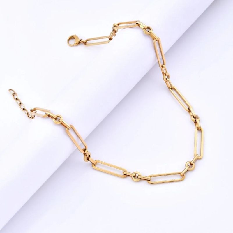 Fashion Girl Stainless Steel 18K Gold Plated Jewelry Collocation Short Dainty Paperclip Chain Link Necklace