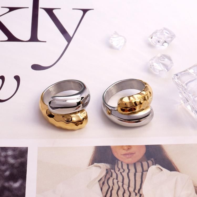 Chinese 16mm Simple Stainless Steel Gold and Silver Double Colour Ring