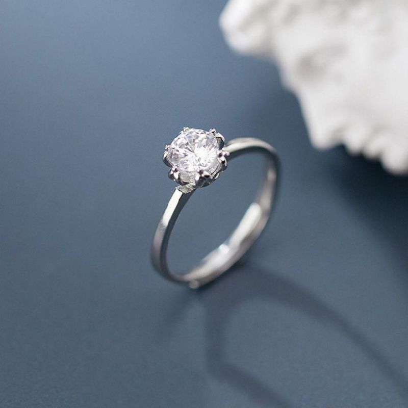 25 Sterling Silver Ring Six Claw Crystal Adjustable Ring Women Light Luxury Engagement Wedding Jewelry