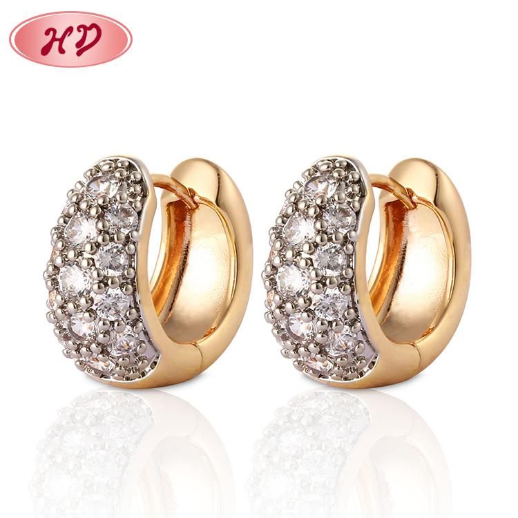 Fashion 18K Gold Silver Alloy Jewelry Hoop Stud Drop Huggie CZ Earrings with Crystal for Women