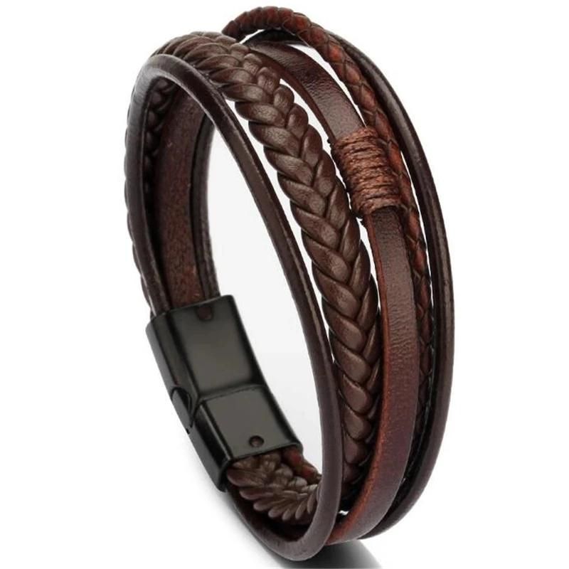 Men Leather Multilayer Braided Rope Bracelets Fashsion Jewelry