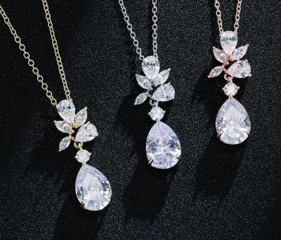 Wedding CZ Necklace Jewelry Set, Bridal CZ Necklace Jewelry Set, Bridesmaid Jewelry Set, Rose Gold Earring Necklace Jewelry.