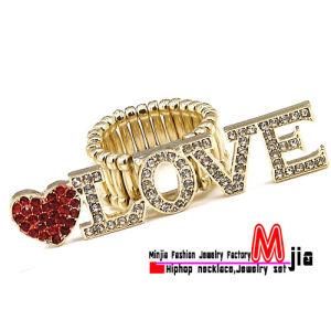 Love Ring Iced out New Style with Heart High Fashion Stretch Band Adjustable (mjb659)