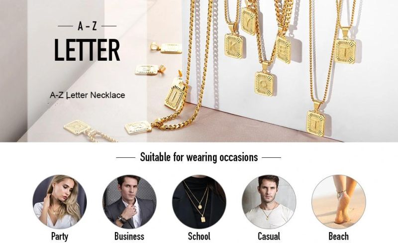 2022 Initial a-Z Letter Pendant Necklace Mens Womens Capital Letter Yellow Gold Plated Stainless Steel Box Chain