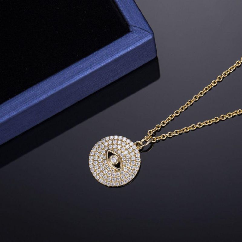 Fashion Accessories 925 Sterling Silver Gold Plated Pave Diamond Pendent Large Evil Eye Necklace