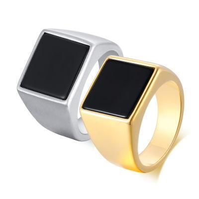 Stainless Steel Drop Rubber Geometric Ring Steel Color Men&prime;s Ring