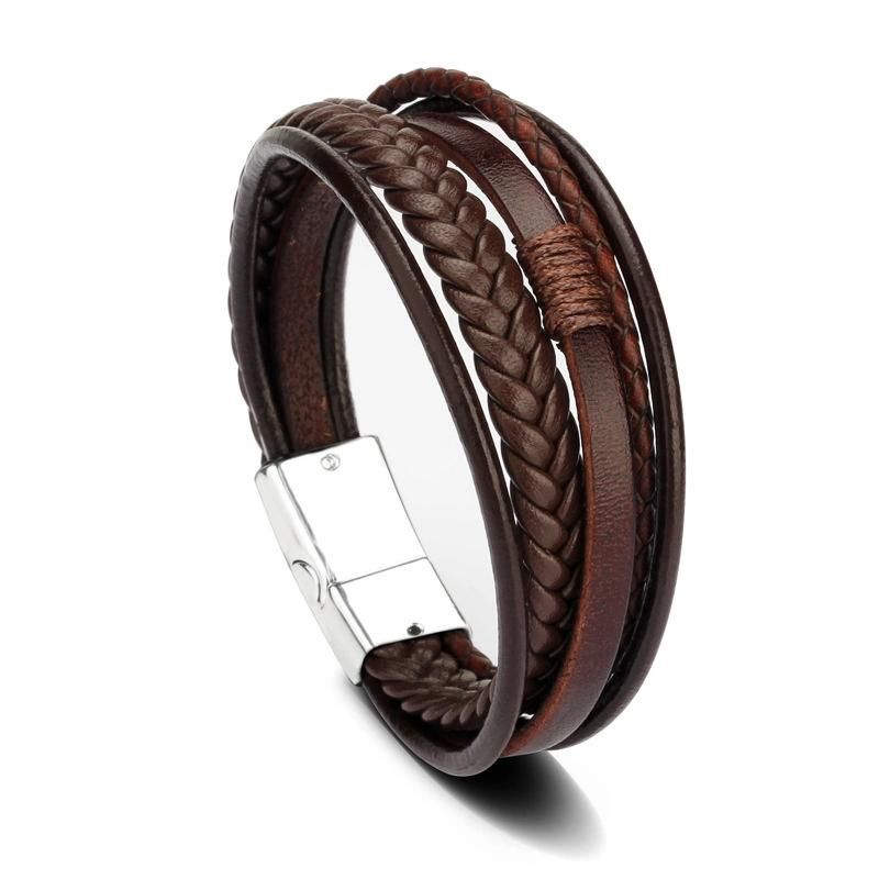 Men Leather Multilayer Braided Rope Bracelets Fashsion Jewelry