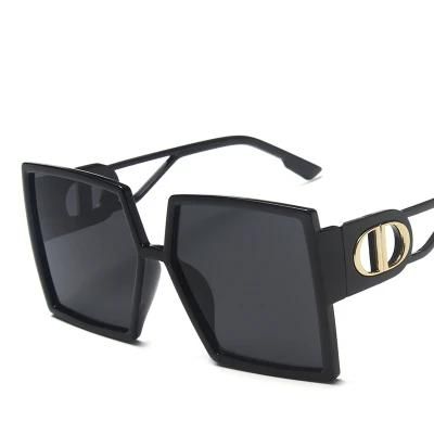 Large Frame Sunglasses with Hollow Temples and Bright Black Cross-Border Aliexpress Glasses