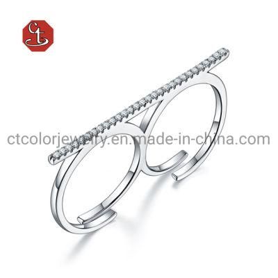 925 Sterling Silver Jewelry Rings Simple Double Finger Fashion Ring with CZ