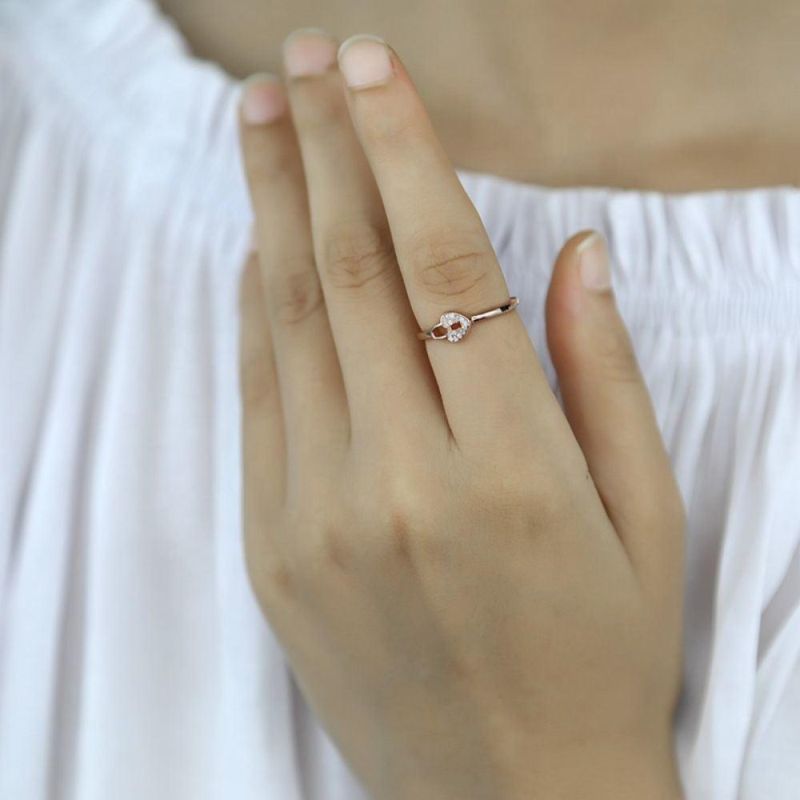 925 Sterling Silver Zircon Heart Lock Adjustable Ring Women Exquisite Sweet Wedding Jewelry