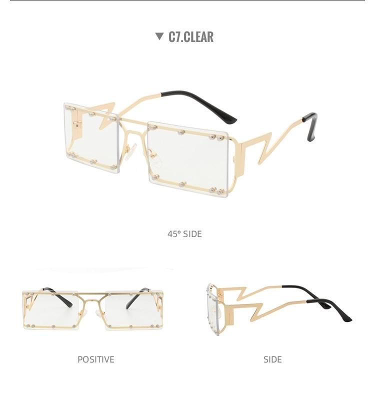 2022 Retro Trendy Unique Women Men Sun Glasses River Luxury Metal Frame Tinted Rectangle Rimless Rivet Sunglasses