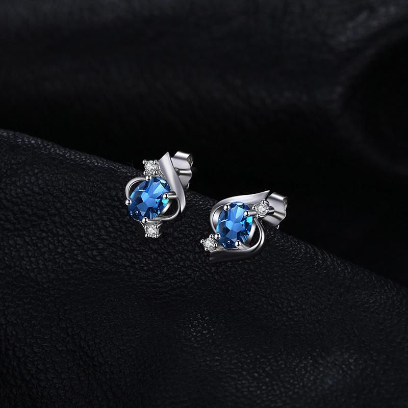 Imitation Jewelry Synthetic London Blue Topaz Stud Earrings 925 Sterling Silver Jewelry