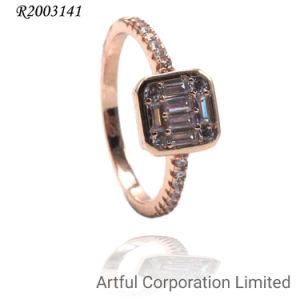 New Style Ring with Rectangle Stone in Rose Plated