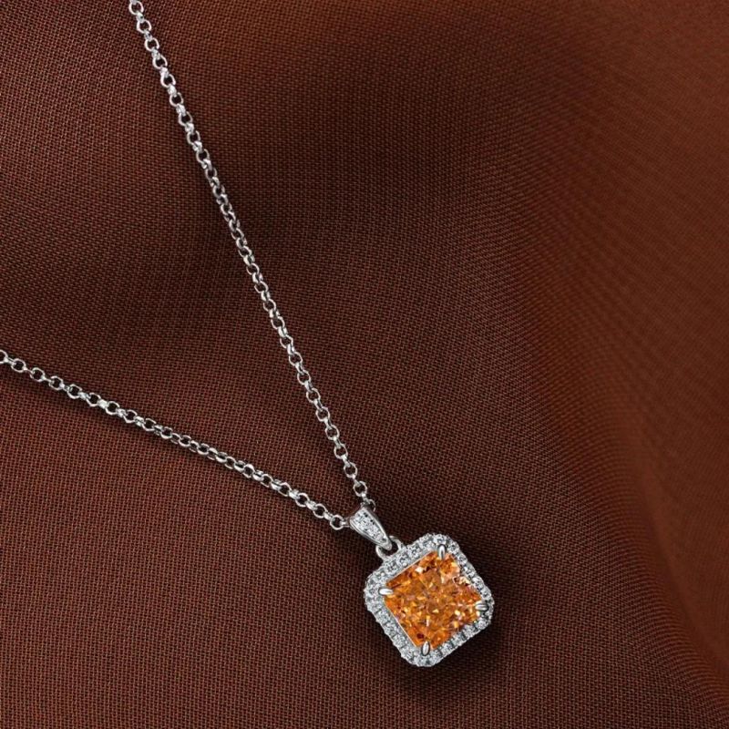 fashion Accessories Square 7mm*7mm Cubic Zirconia18K White Gold Plated Halo Pendant Necklace Diamond Pendant