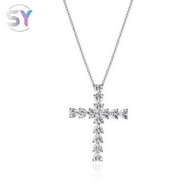 Costume Jewelry 925 Silver Jewelry Cross Pendant Necklace Heart Cut 5mm*5mm High Carbon Diamond Cross Pendant Necklace