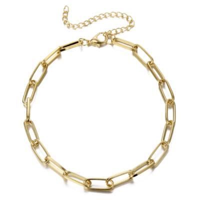Gold Plated Necklace Paperclip Jewelry Rectangle Chain with Clasp