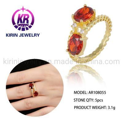 Trendy 2022 Ladies Dainty Luxury 18K Gold Plated Rings Jewelry Love Eternity Ruby Diamond Ring for Women 18K Gold Ring