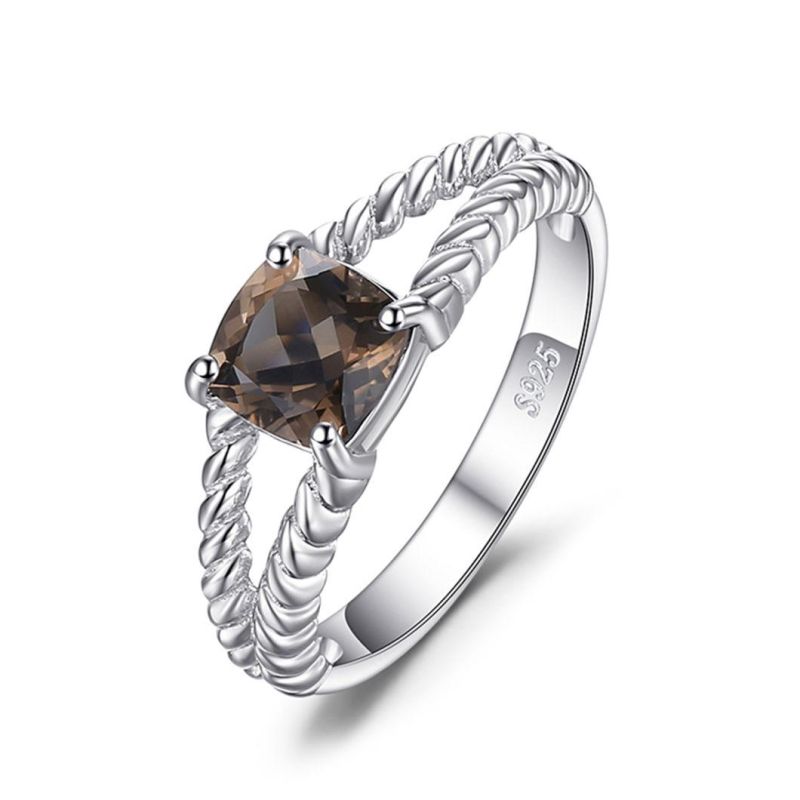 Semi Precious Gemstone Jewelry Genuine Smoky Quartz Solitaire Rope Ring 925 Sterling Silver Jewelry