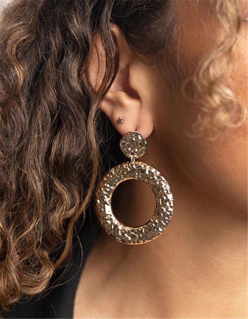Gold Hammered Disc Drop Earrings for Women Jewelry
