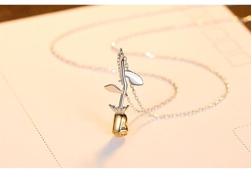 Female Necklace Silver Jewelry in Upside Down Rose