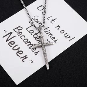 Men&prime; S Stainless Steel Nail Cross Charm Pendant Polished Black Necklace