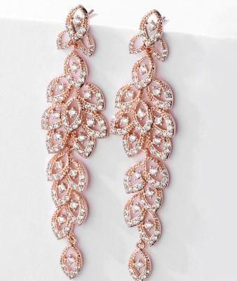 Rose Gold CZ Earring for Brides, Bridal Wedding Luxury CZ Earring for Wemen