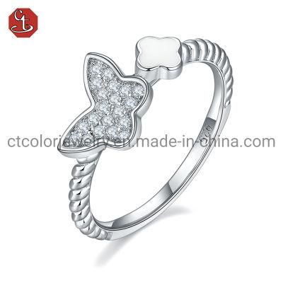 Custom Design Lovely Butterfly Shape Vintage Silver Plated White Enamel Ring Fashion Jewelry 925 Sterling Silver Ring for Woman