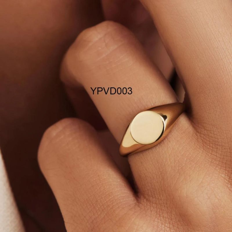 Custom Jewelry Collection Stainless Steel Women PVD 18K Gold Plated Trendy Simple Finger Heart Round Oval Signet Rings