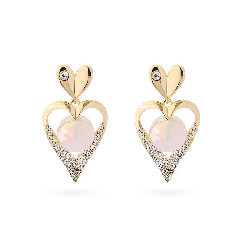 18K Gold Plated Fashion Jewelry Mini Heart Pave Glass Stone Rabbit Design Earrings for Women Female Girls