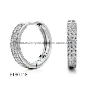 Fashion 925 Sterling Silver Cubic Zirconia Huggie Hinged Hoop Earrings