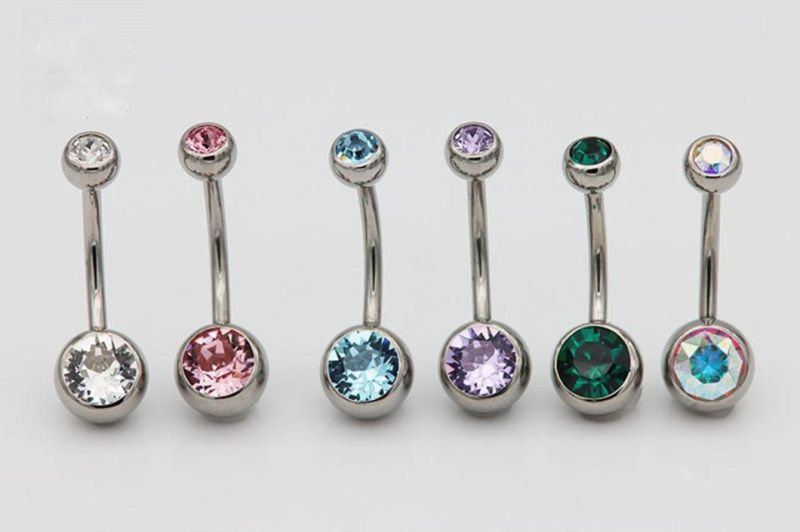 Jewelry ASTM F136 Titanium G23 Titanium Belly Button Ring Set Diamonds Hot Selling New Piercing Jewelry Belly Ring Double Stones Belly Ring Body Piercing Tp1910