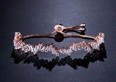 Rose Gold Cubic Zirconia Charm Adjustable Bracelet. Fashion CZ Bracelet