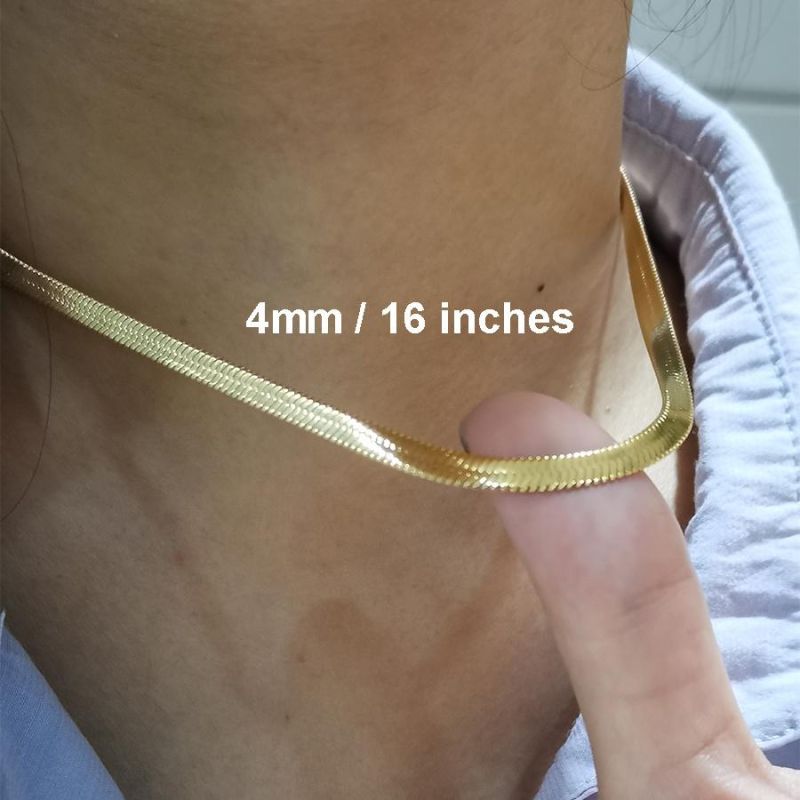 Aiz Jewelry Wholesale PVD Flat Snake 3mm 4mm 5mm 6mm Stainless Steel Fashion Jewellery 18K Gold Plated Herringbone Chain Necklace for Women Men