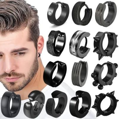 Cool Punk Men&prime;s Stainless Steel Hip Hop Stud Round Earring