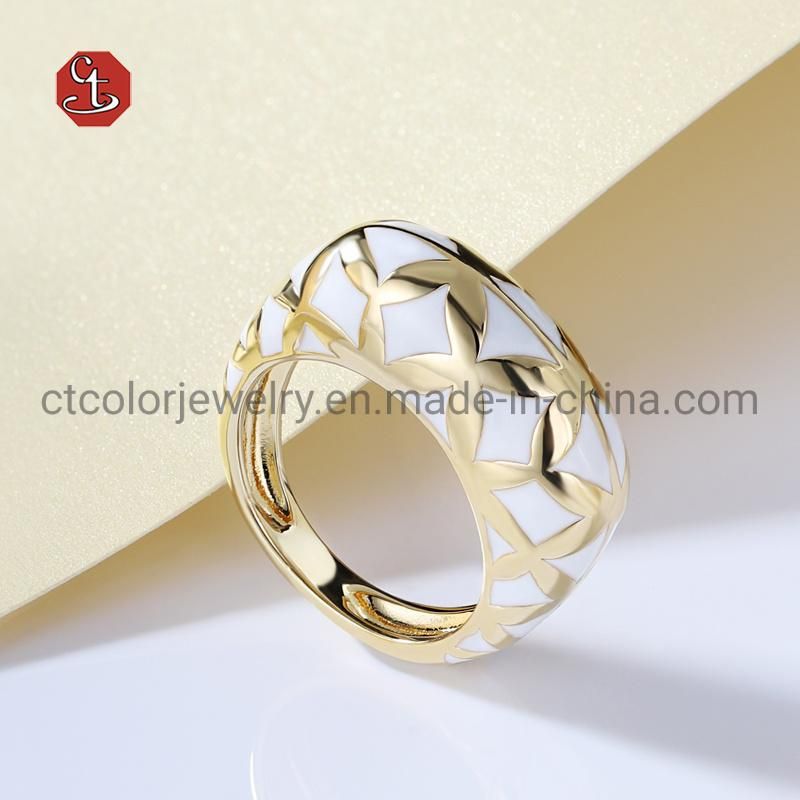 New Arrival jewellery 925 Silver Enamel Ring Plated Gold Jewelry Ring