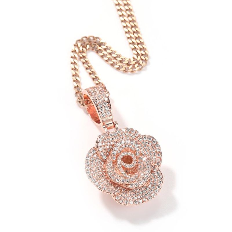 Three-Dimensional Hip Hop Rose Pendant Necklace