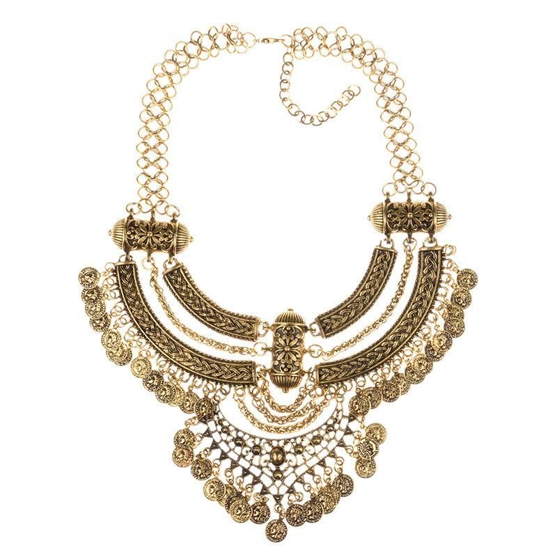 Multi Layer Vintage Exaggerated Coin Big Brand Necklace with Long Clavicle Chain