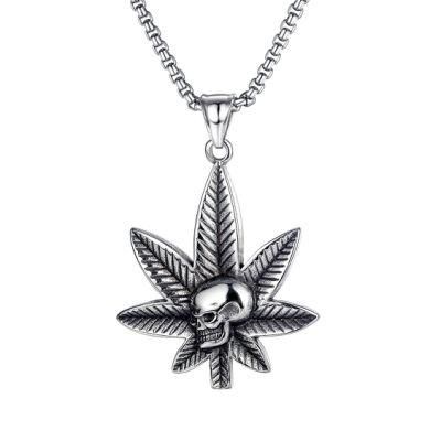 Stainless Steel Leaf+Skull Necklace