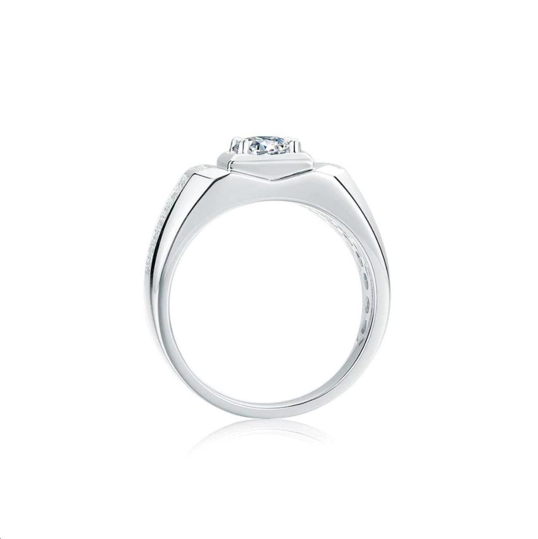 925 Sterling Silver Classic 1.0CT Moissanite Men′s Ring D Color Round Cut Engagement Anniversary Ring for Men Birthday Gift