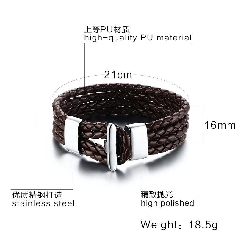 Fashion Jewelry Scripture Stainless Steel Bracelet Three-Ring PU Leather Steel Clasp Bracelets for Men