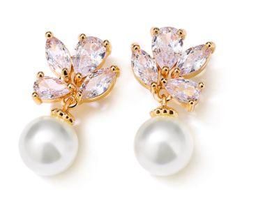 Bridal Wedding Pearl Earring Jewelry, Rose Gold Earring, Bridesmaid CZ Earring