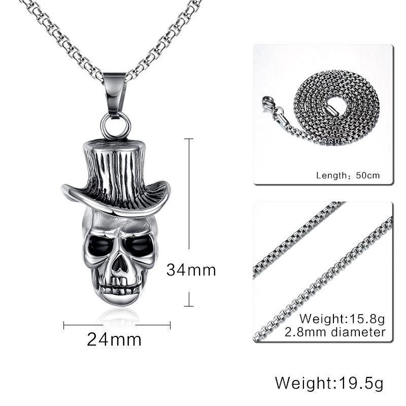 Factory Wholesale Fashion Men Women Personality Titanium Stainless Steel Jewelry Retro Hat Skull Pendant Necklace