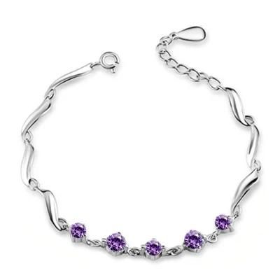 925 Sterling Silver Bracelet Five Diamond Twisted Sheet Diamond Bracelet