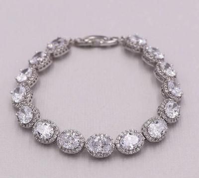 Platinum Plated Round CZ Cuic Zirconia Bracelet 7.5&quot;, Wedding Bracelet, Bridal Bracelet, CZ Bracelet